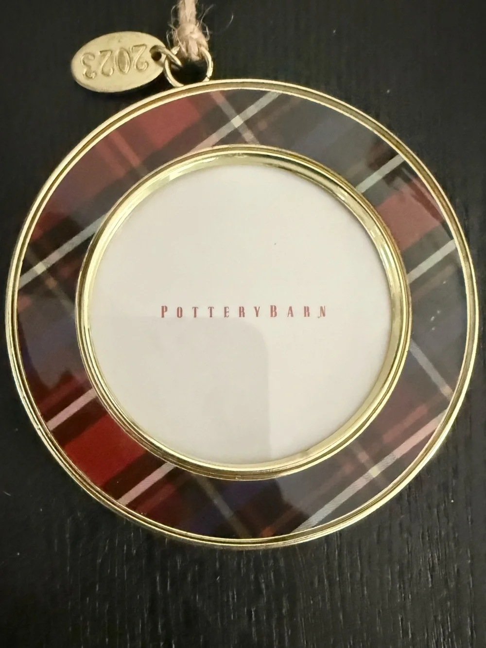 Pottery Barn Plaid Red Black Gold Round Ornament Frame